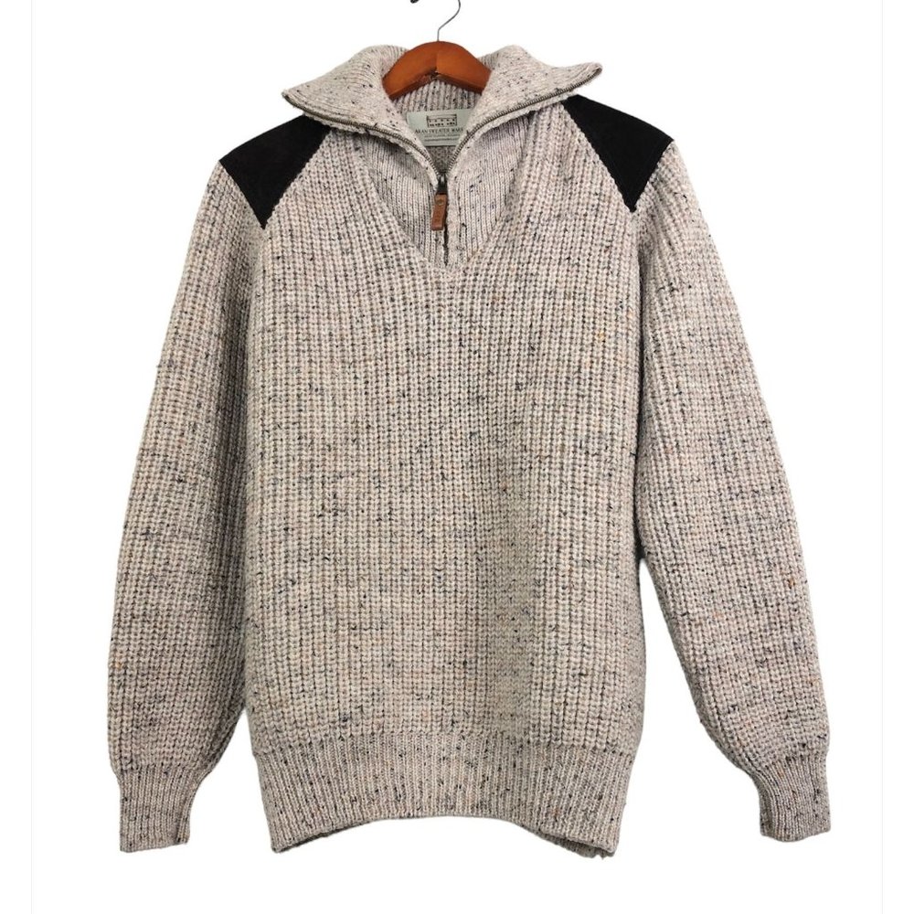 Aran Sweater Market Men's Wool Quarter Zip Sweater
